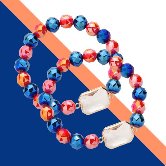 Set of 2 Gameday Orange & Blue Beaded Bracelets