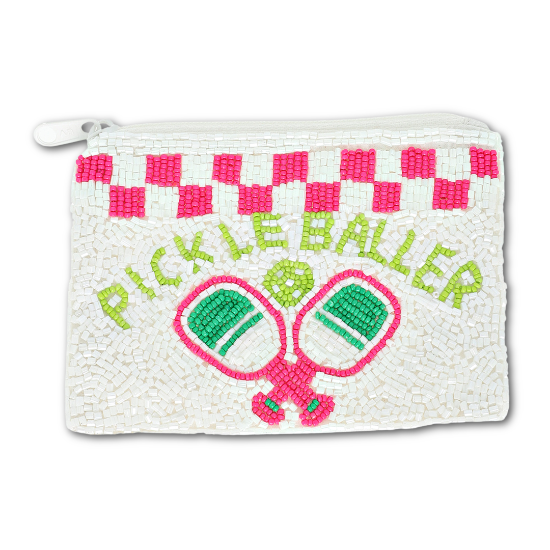 PICKLEBALLER Beaded Coin Money Pouch Purse