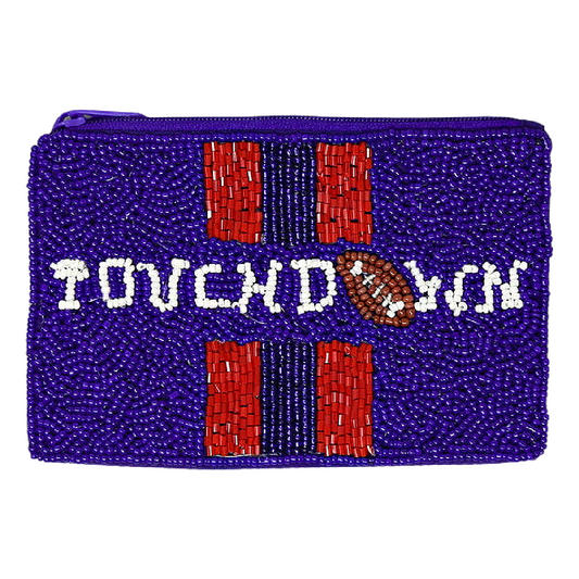 FOOTBALL TOUCHDOWN Blue Red Beaded Coin Money Pouch