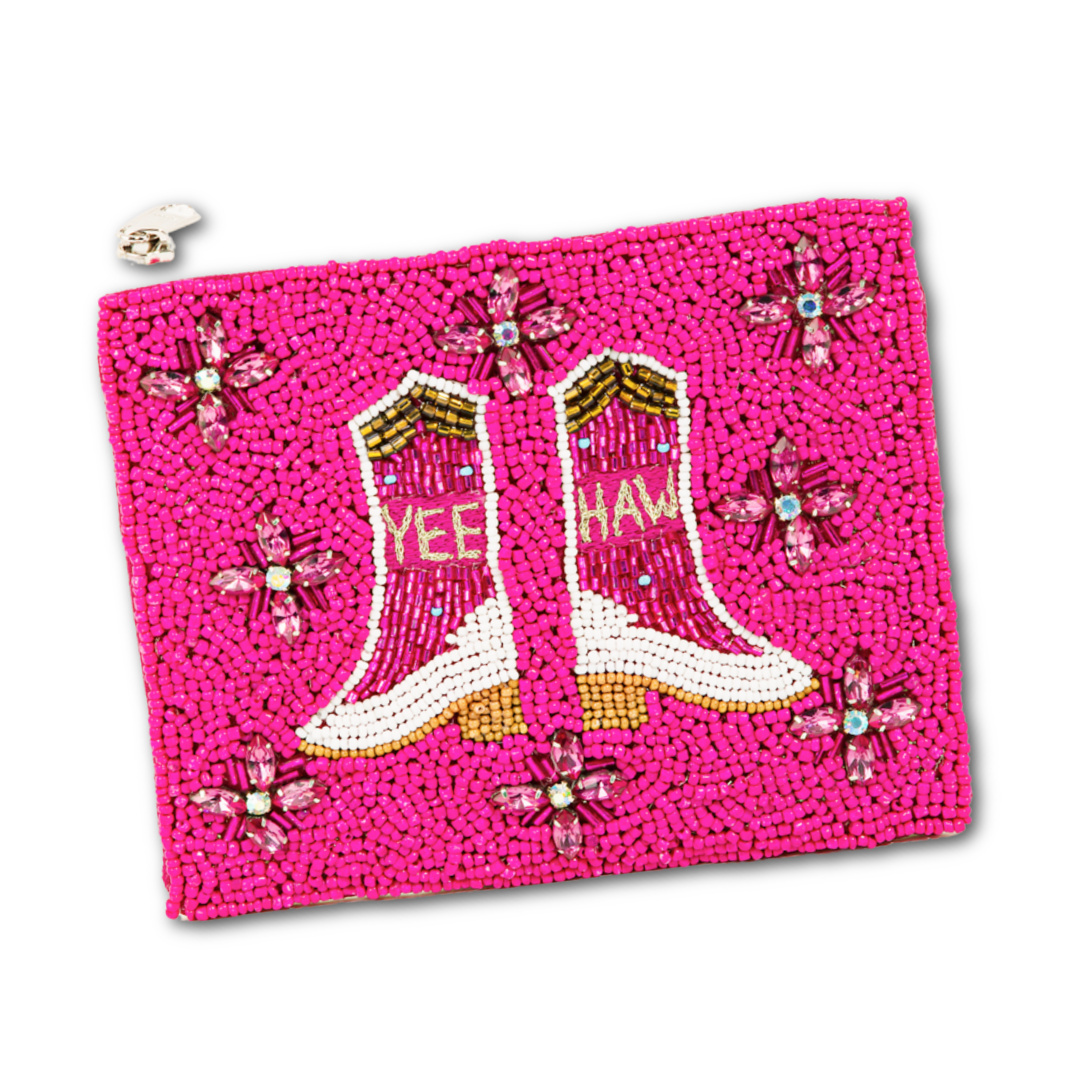 YEEHAW Pink Gem Beaded Coin Money Pouch Bag