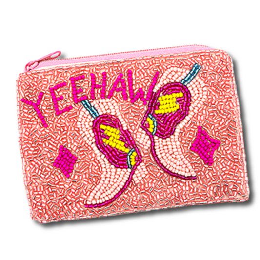 YEEHAW Pink Beaded Coin Money Pouch Bag