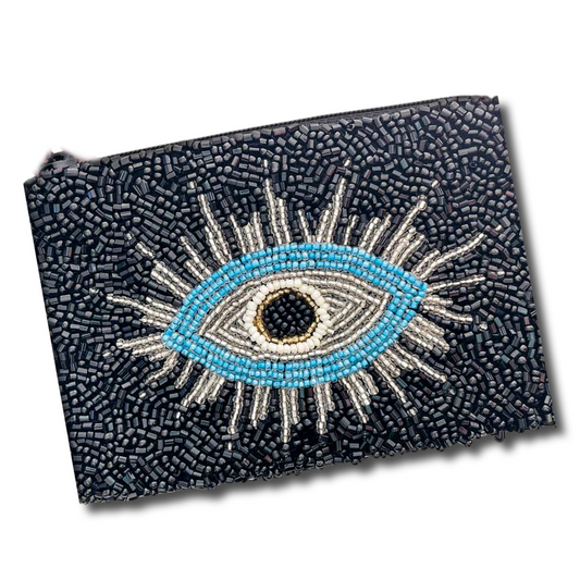 Evil Eye Seed Beaded Storage Bag Pouch Purse