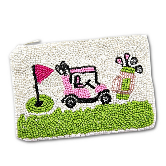 GOLF CART Beaded Coin Money Pouch Purse