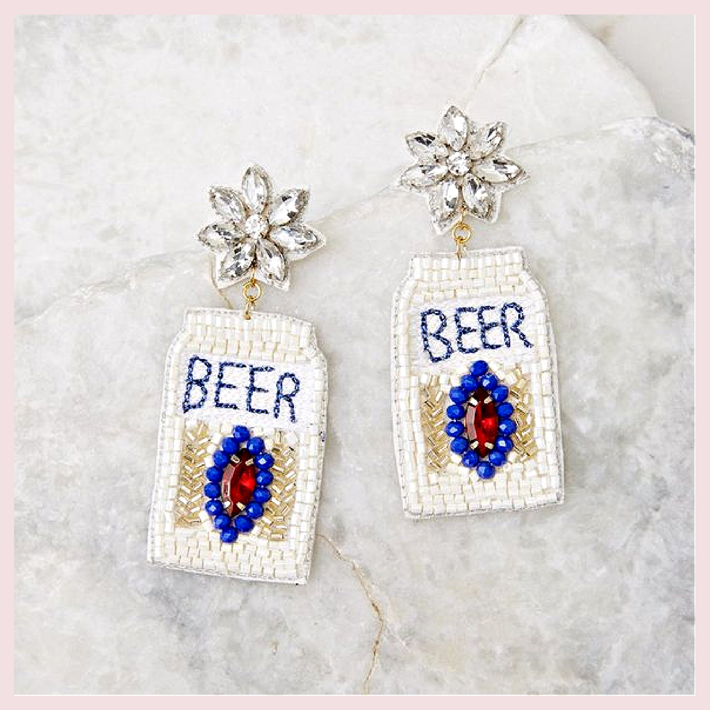 Iconic Beer Can Crystal Sequin Beaded Earrings