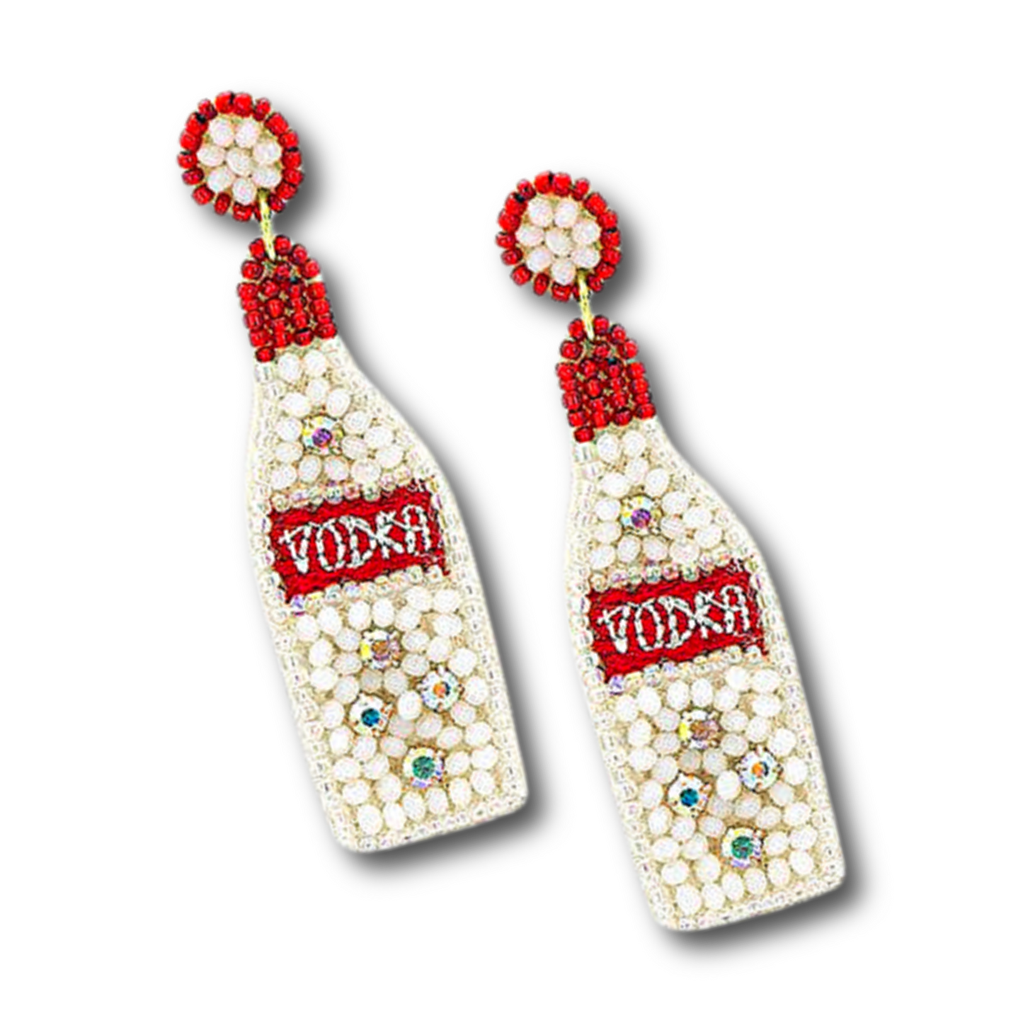 Iconic Brand Vodka Bottle Beaded Rhinestone Earrings