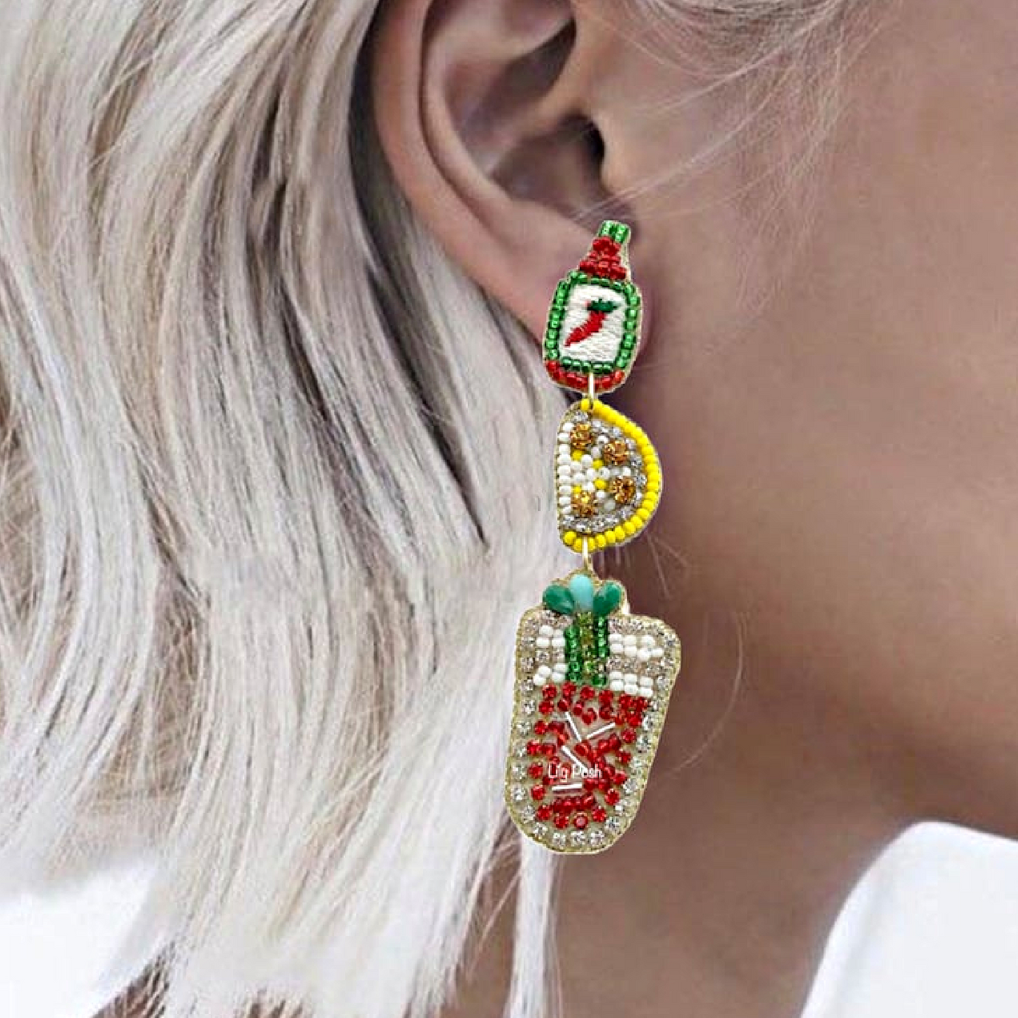 Bloody Mary Cocktail Beaded Rhinestone Earrings