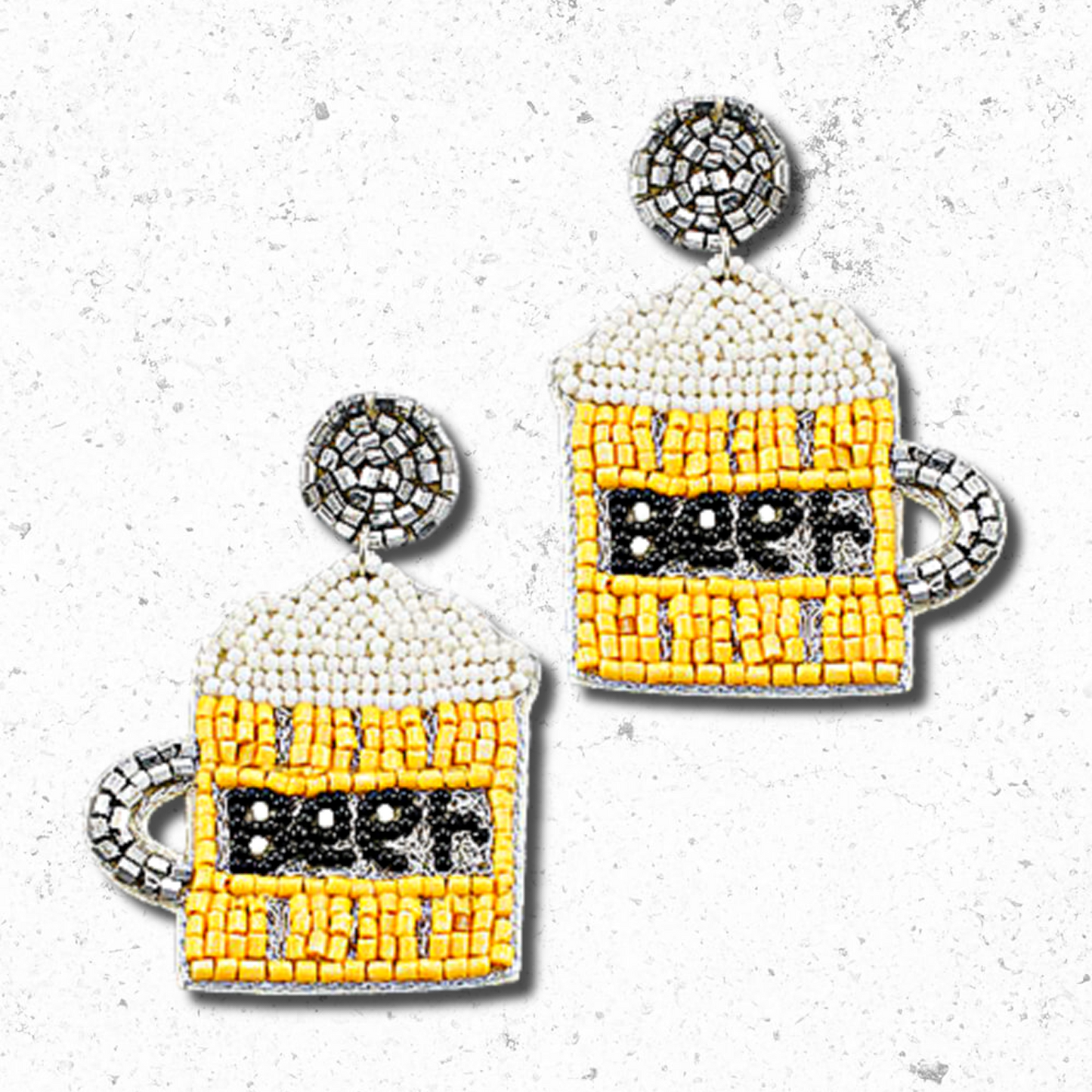 Beer Mug Gold Beaded Statement Earrings