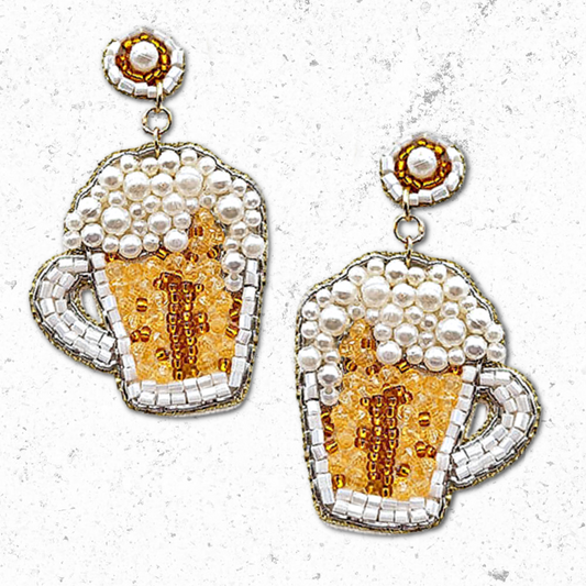 Sudsy Beer Mug Pearl Beaded Earrings