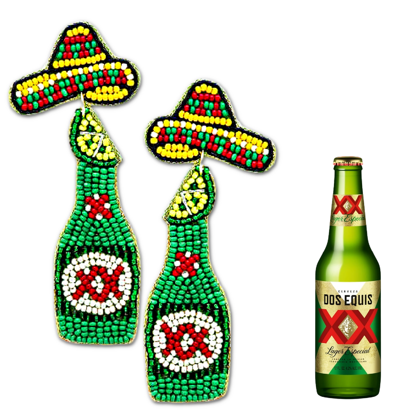 Dos Equis Mexican Sombrero Topped Beer Bottle Earrings