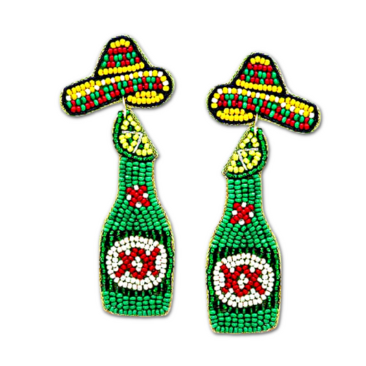 Dos Equis Mexican Sombrero Topped Beer Bottle Earrings