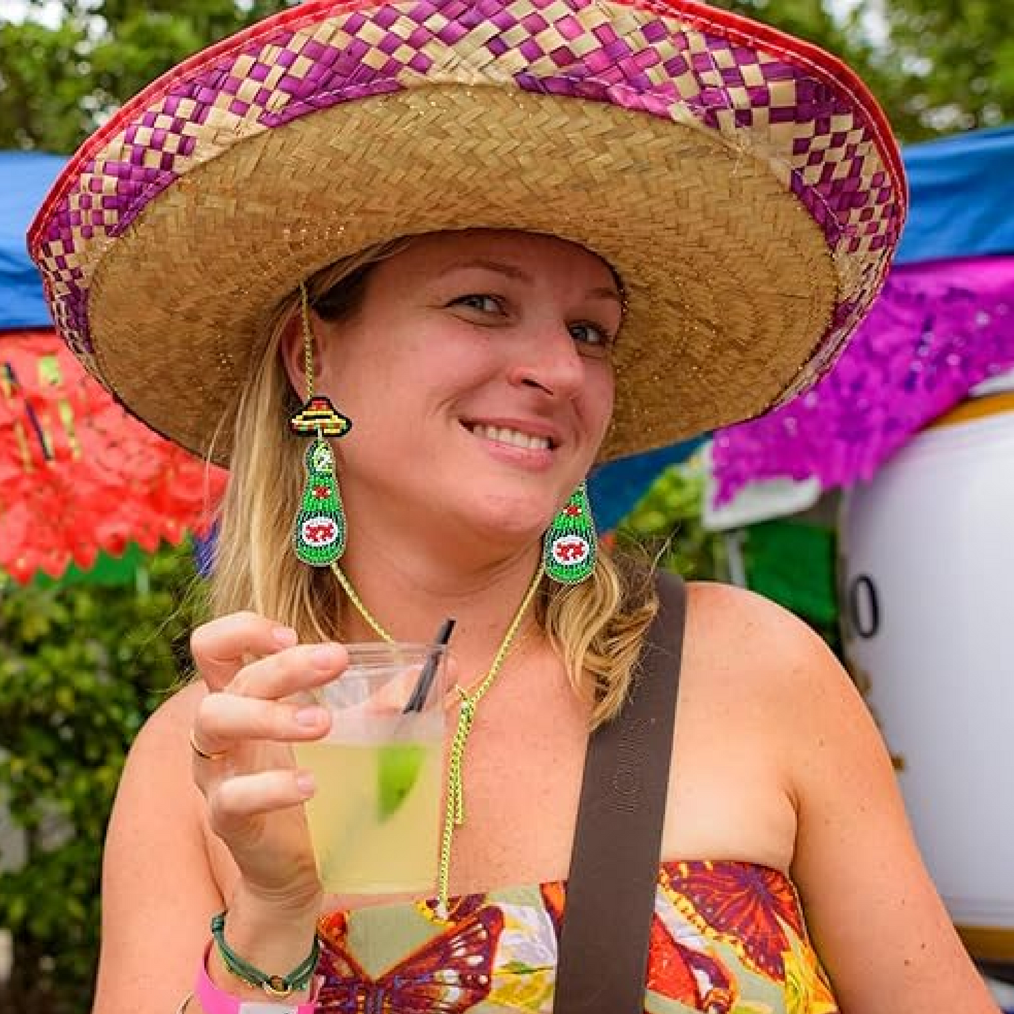 Dos Equis Mexican Sombrero Topped Beer Bottle Earrings