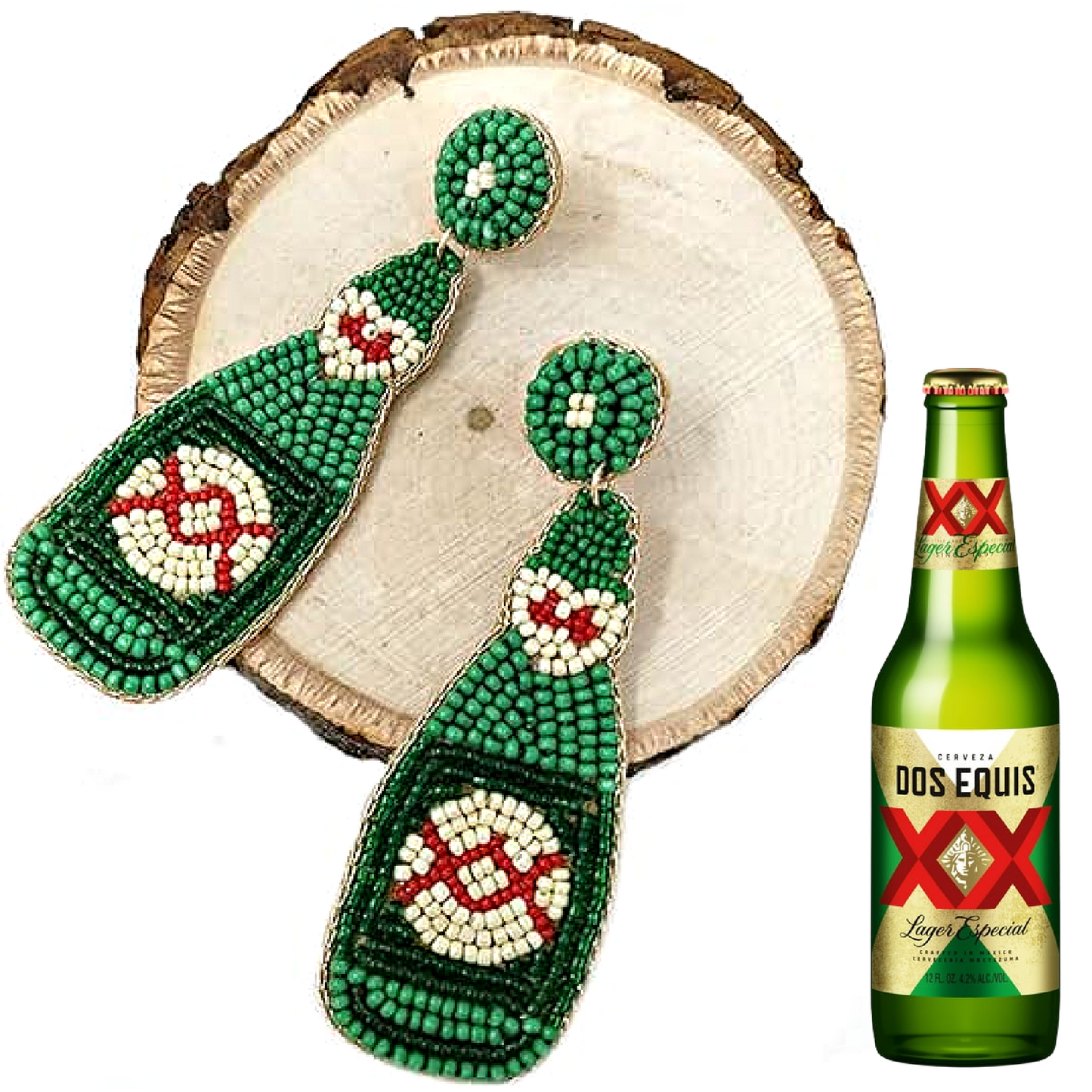 Dos Equis Mexican Beaded Beer Bottle Earrings
