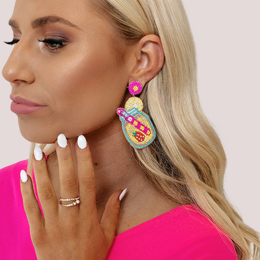 Southern Lemonade Mason Jar Summer Beaded Earrings