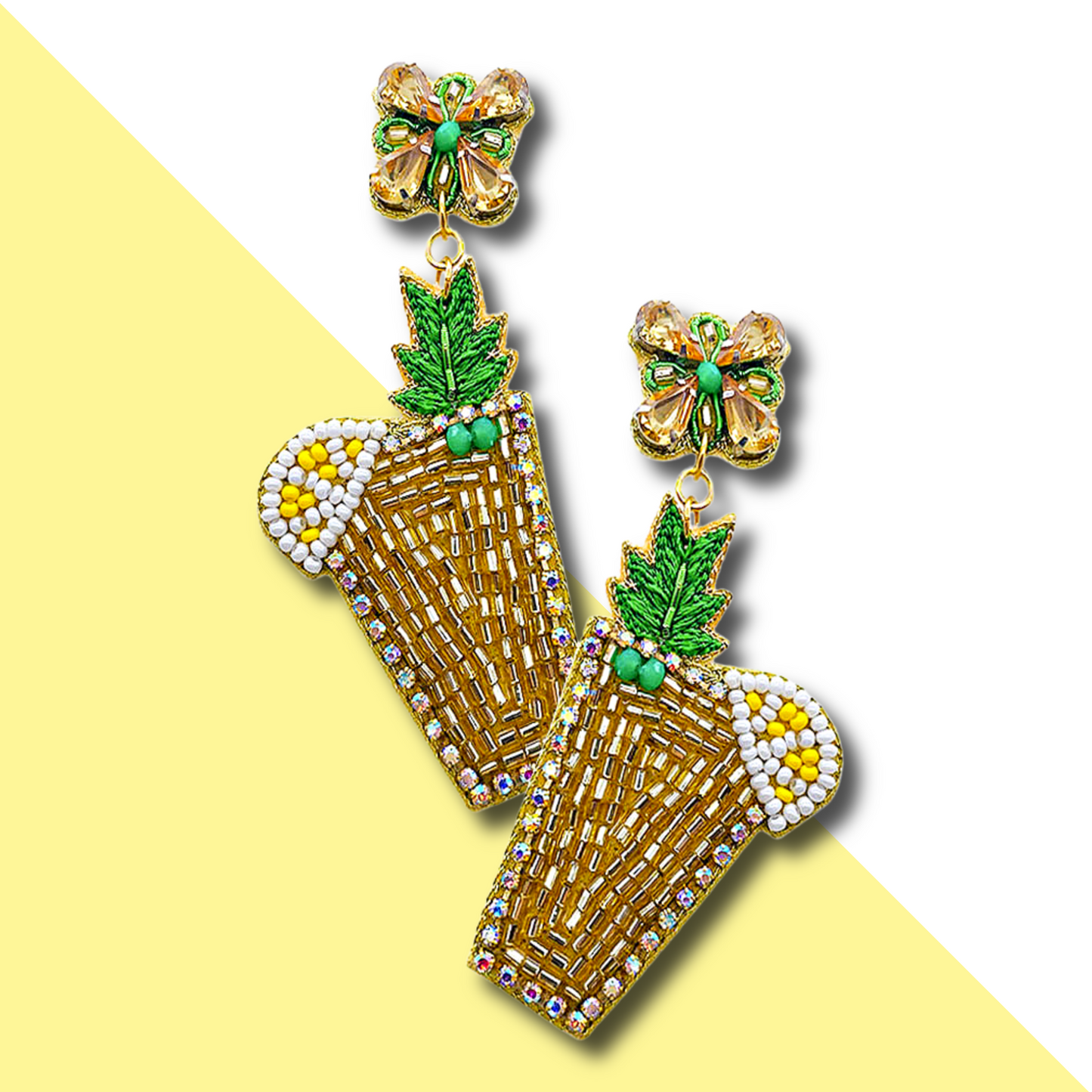 Mint Mojito Cocktail Beaded Crystal Earrings