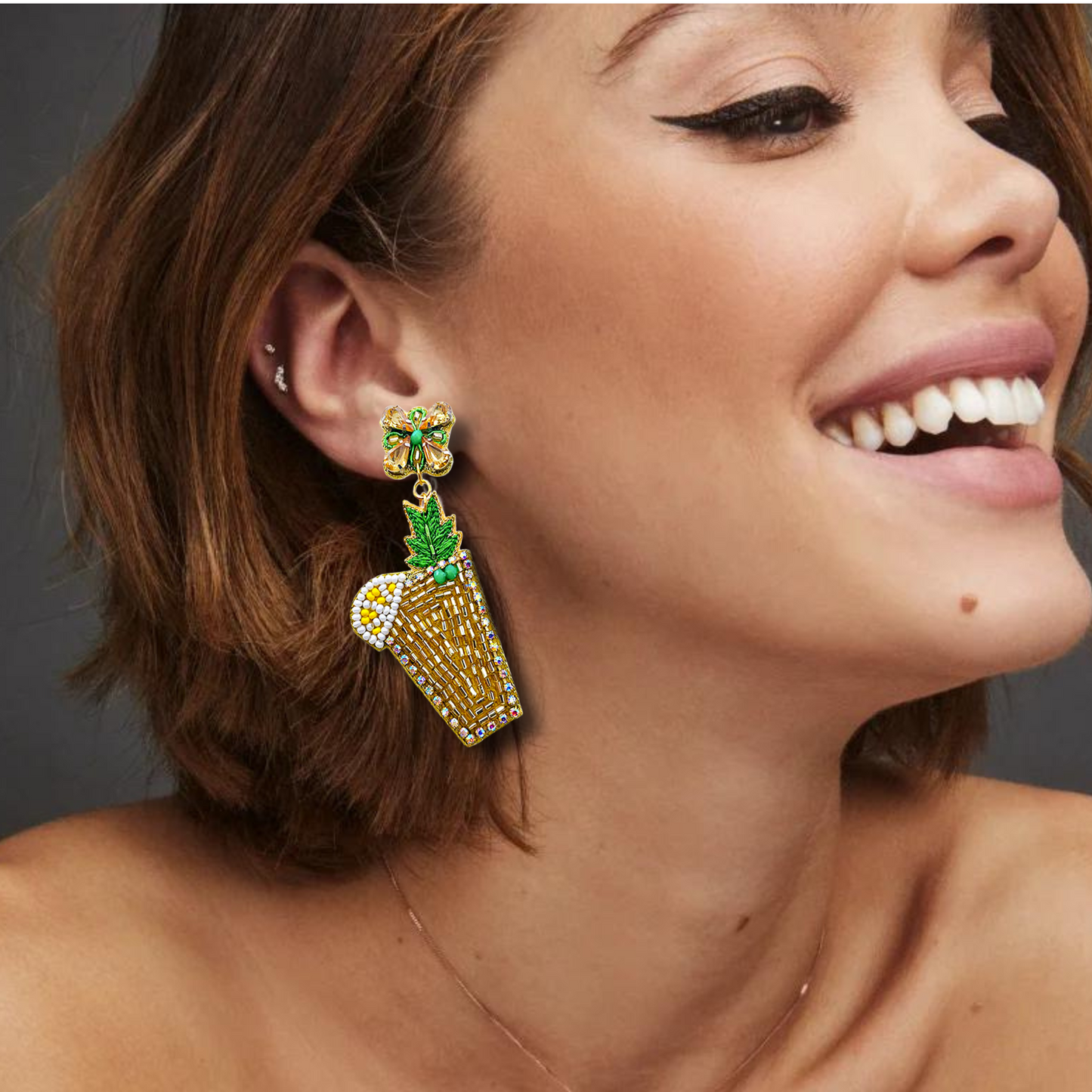 Mint Mojito Cocktail Beaded Crystal Earrings