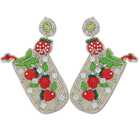 Strawberry Mojito Cocktail Beaded Earrings