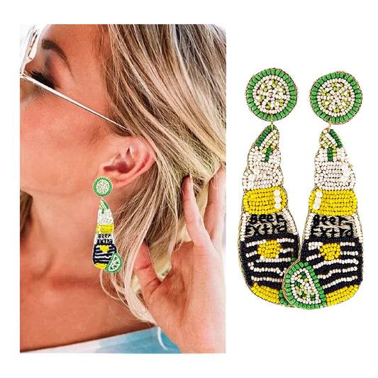 Corona Extra Beer Bottle Lime Wedge Beaded Earrings