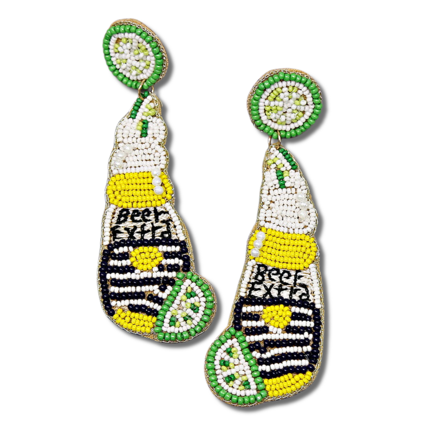 Corona Extra Beer Bottle Lime Wedge Beaded Earrings