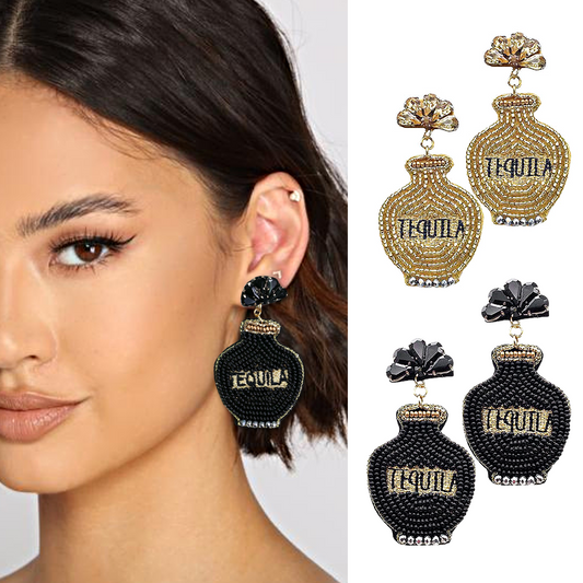 Tequila Bottle Crystal Seed Beaded Earrings