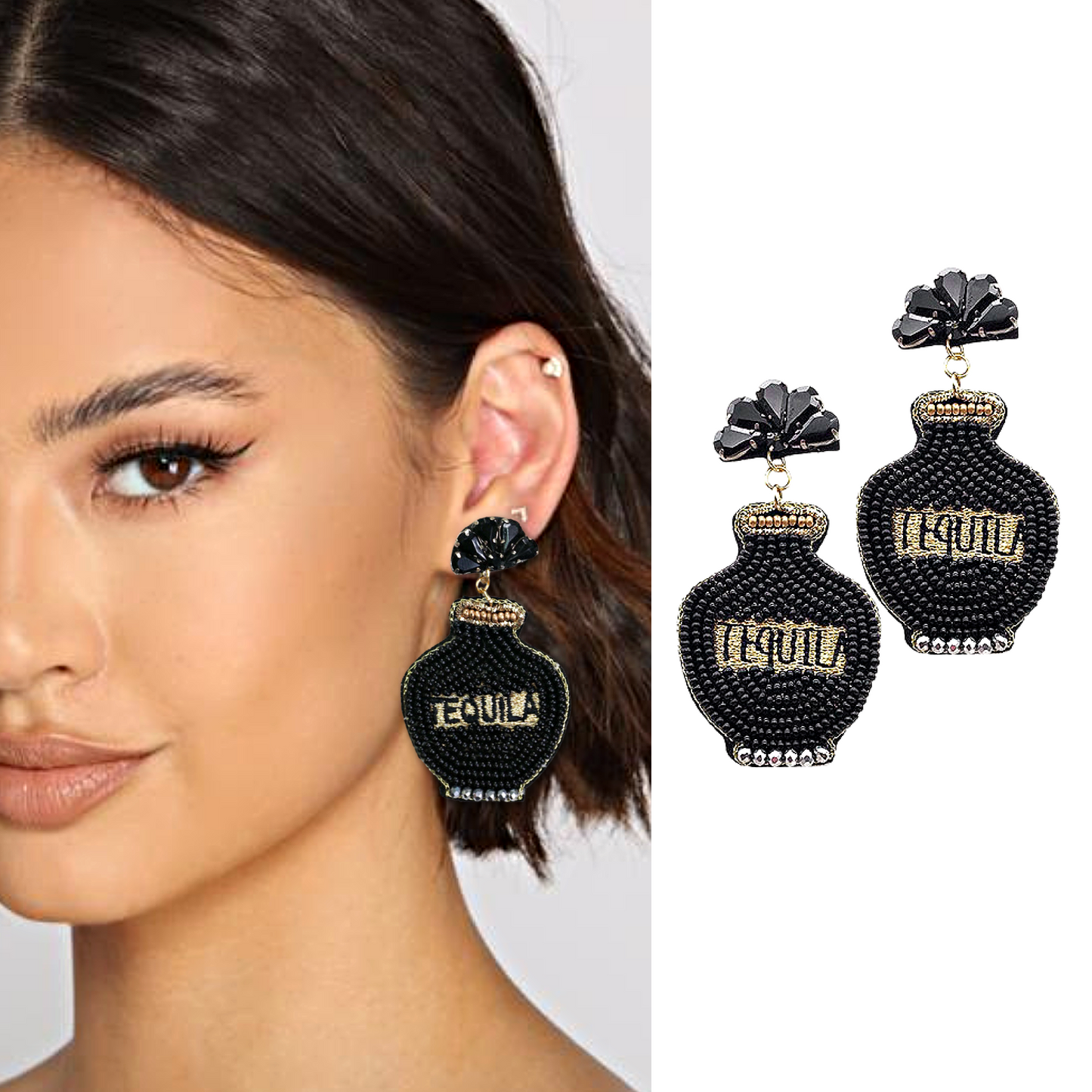 Tequila Bottle Crystal Seed Beaded Earrings