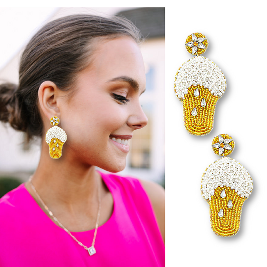 Sudsy Beer Glass Crystal Seed Beaded Earrings