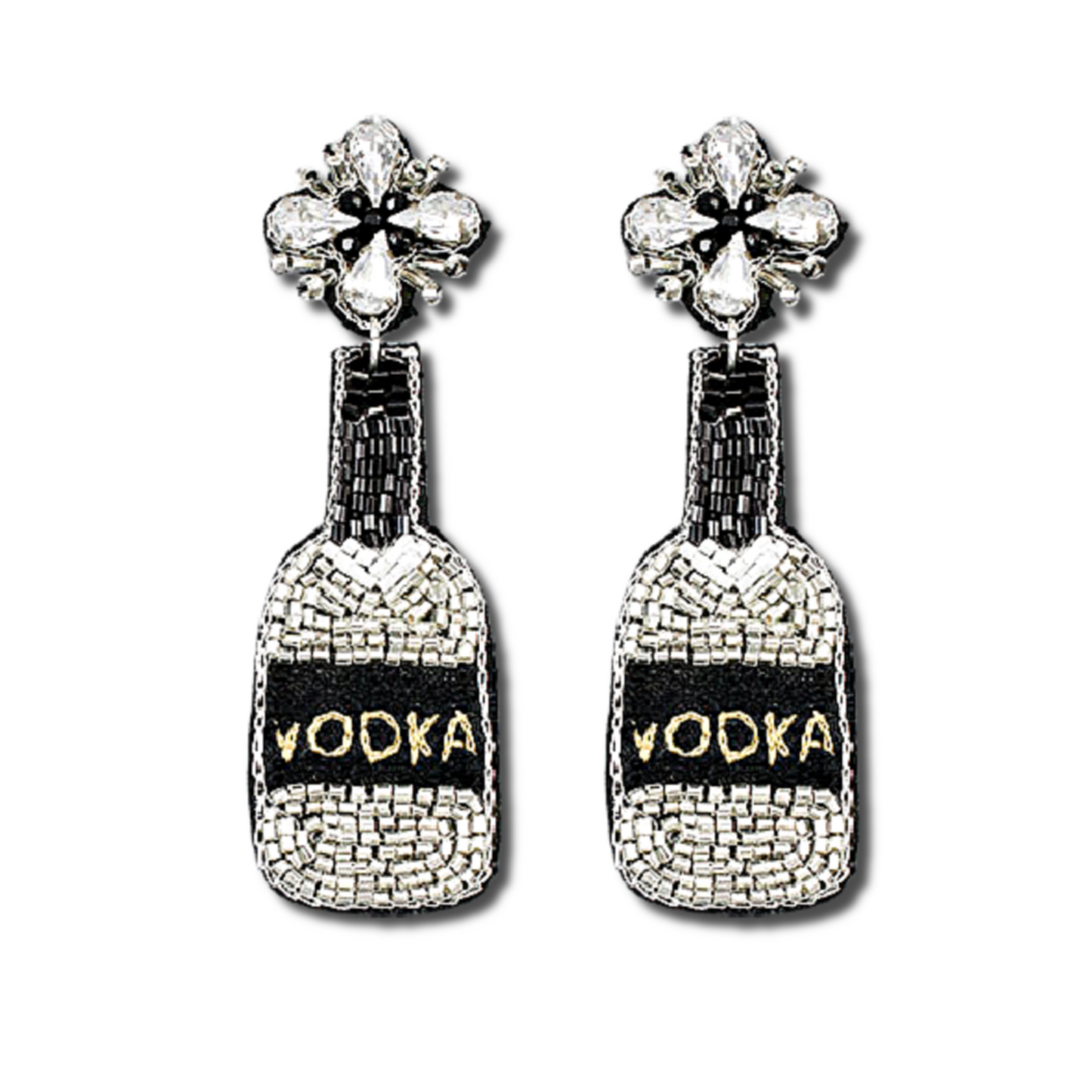 Vodka Bottle Crystal Glass Seed Beaded Earrings