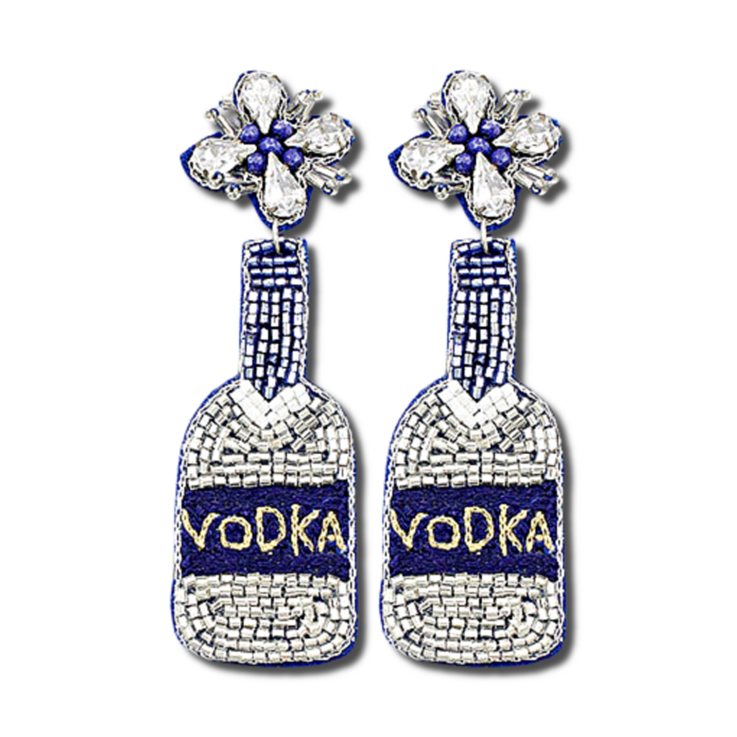 Vodka Bottle Crystal Glass Seed Beaded Earrings