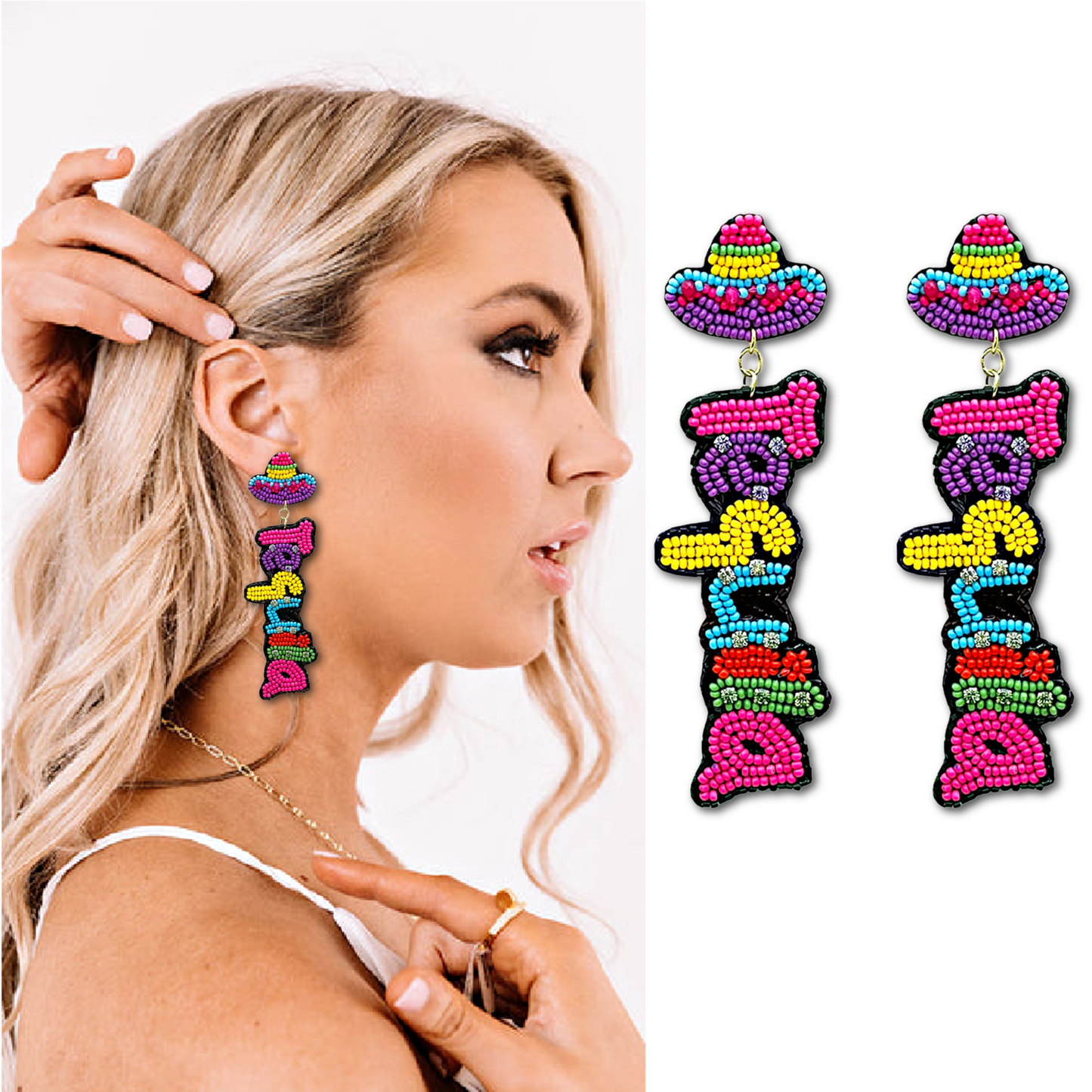 TEQUILA Word Cocktail Seed Beaded Party Earrings