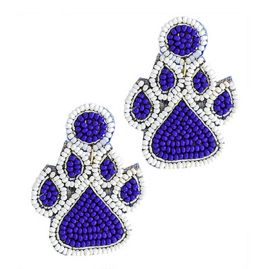 Wildcat Paw Print Football Team Colors Beaded Earrings