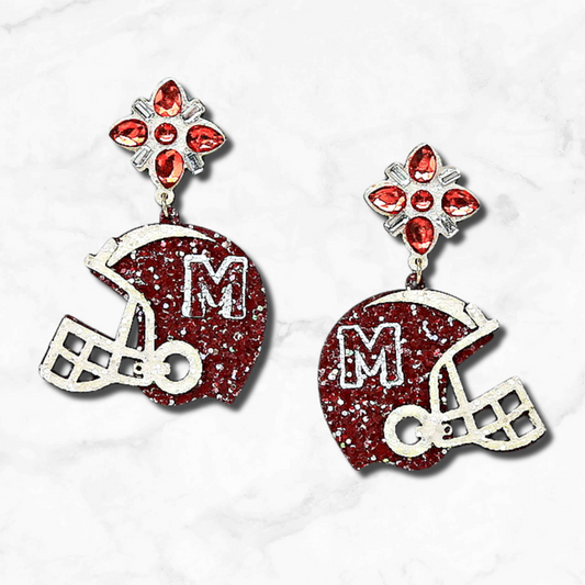 Mississippi State Bulldogs Leather Glitter Football Team Helmet Earrings