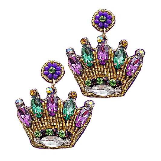 Mardi Gras Jewel Beaded Crown Earrings