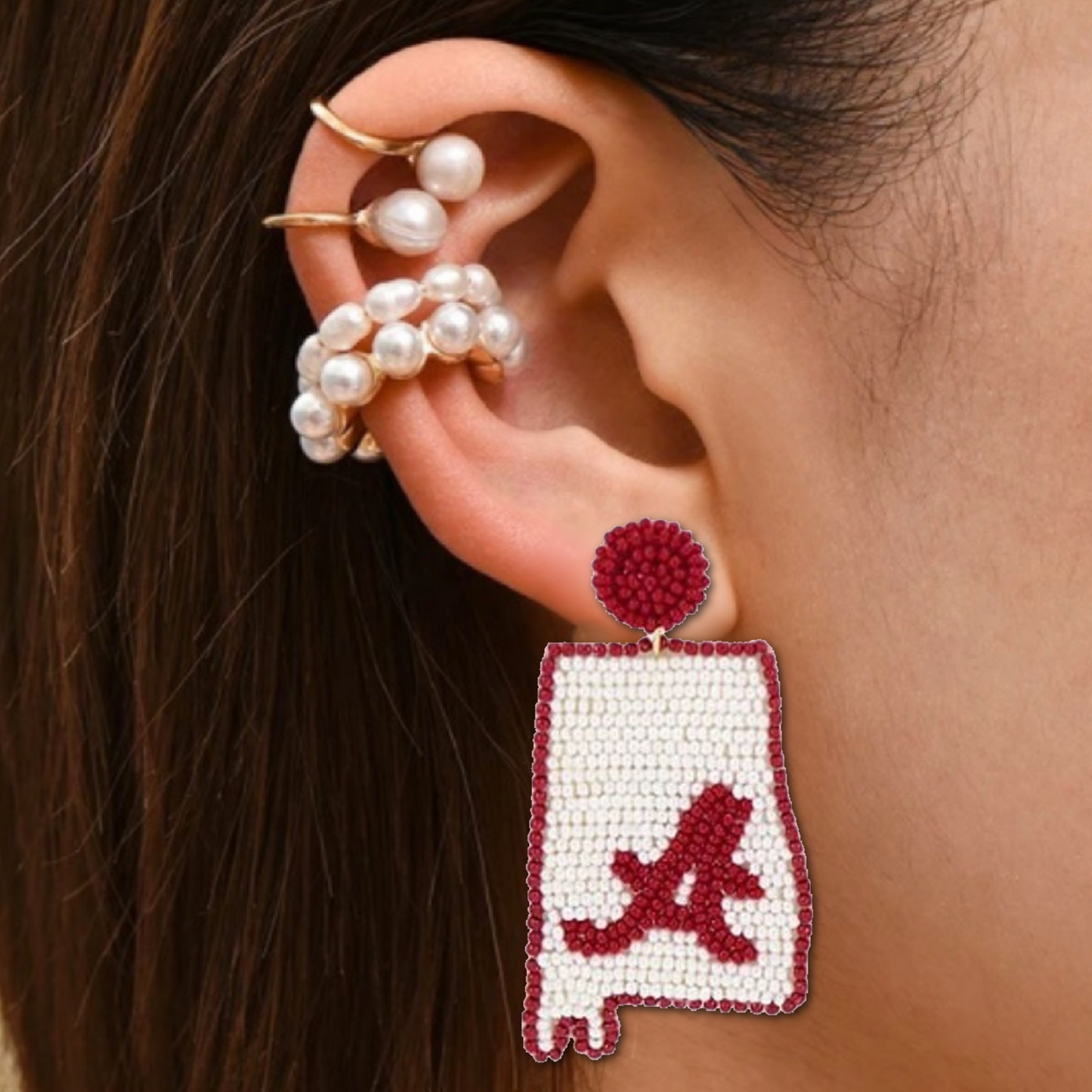University Alabama Football Beaded STATE Logo Earrings