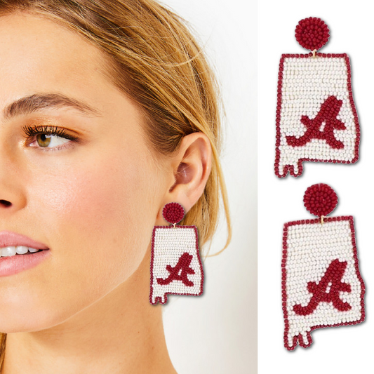 University Alabama Football Beaded STATE Logo Earrings