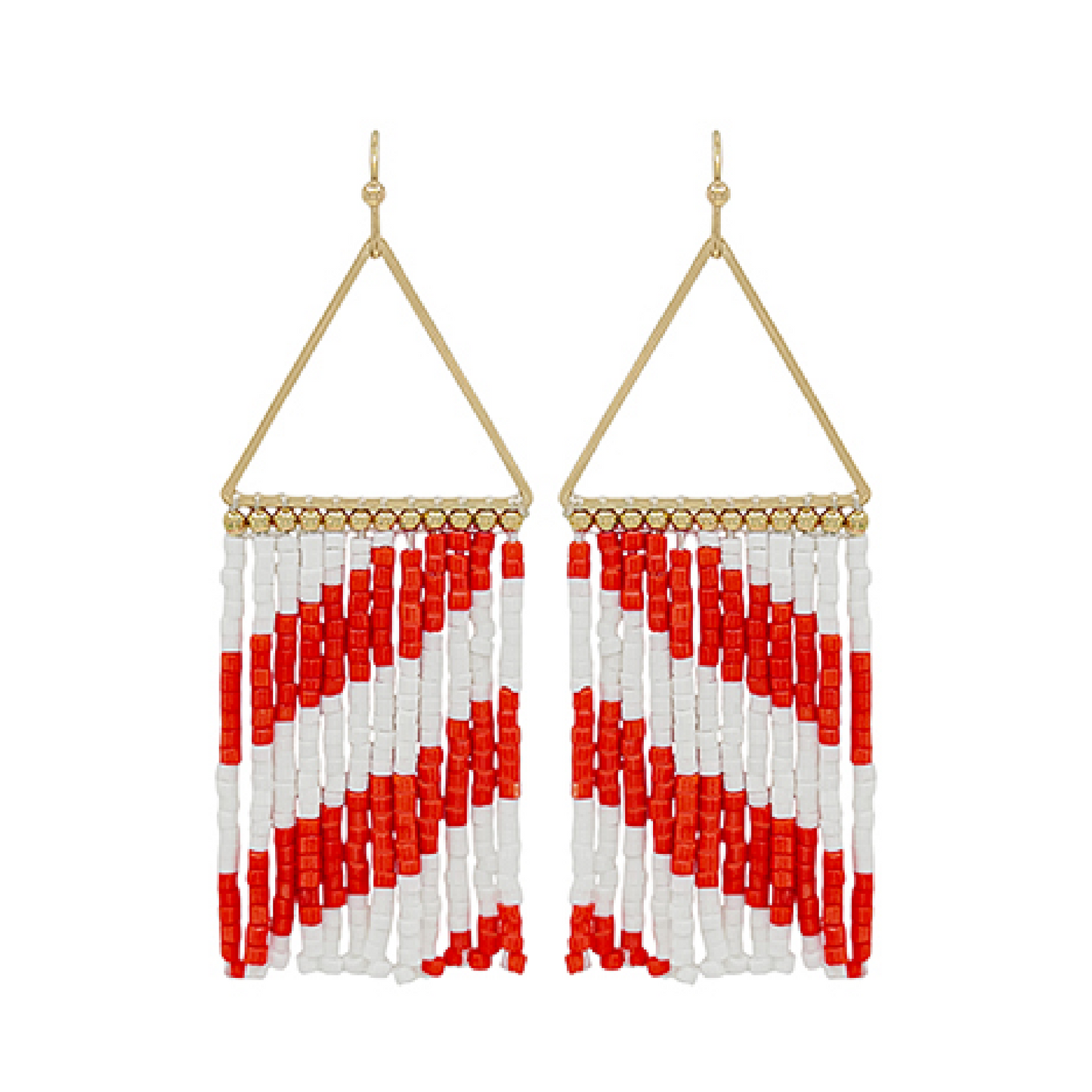 Red & White Striped Seed Bead Fringe Earrings