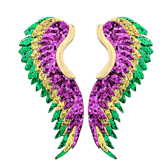 Mardi Gras Glitter Angel Wing Earrings