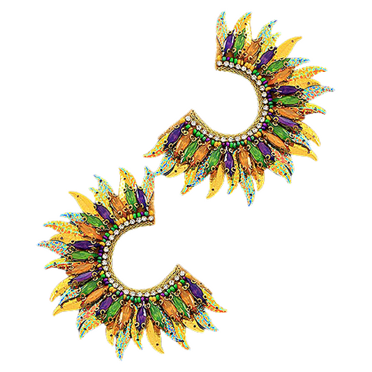 Mardi Gras Sequin Rhinestone Angel Wing Earrings