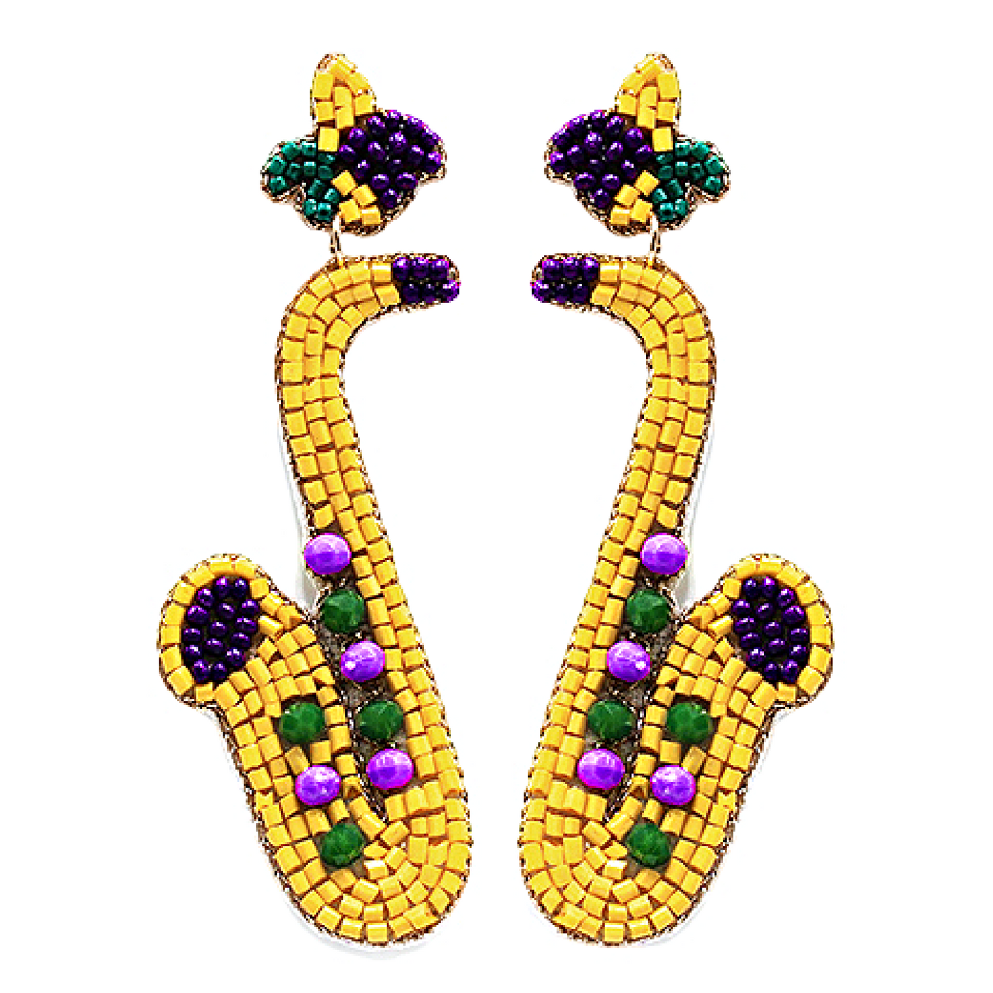 Mardi Gras Beaded Saxophone Earrings