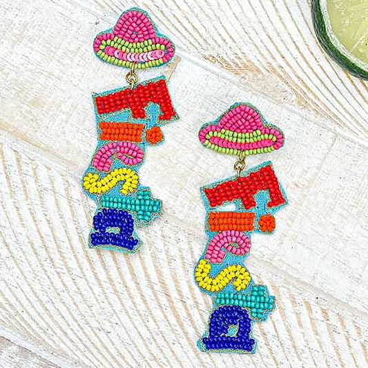 Fiesta Mexican Sombrero Festival Party Beaded Earrings