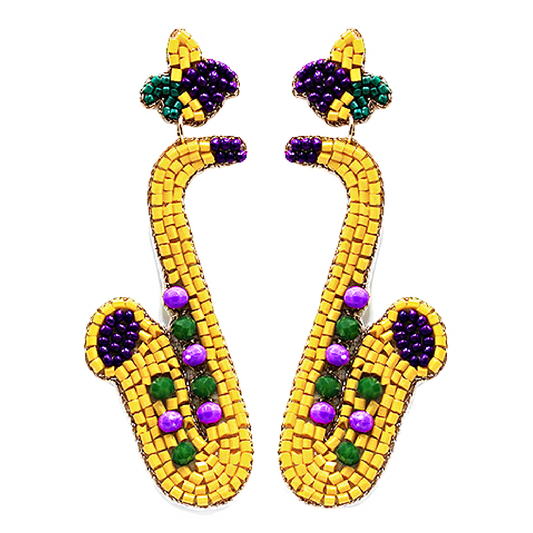 Mardi Gras Beaded Saxophone Earrings