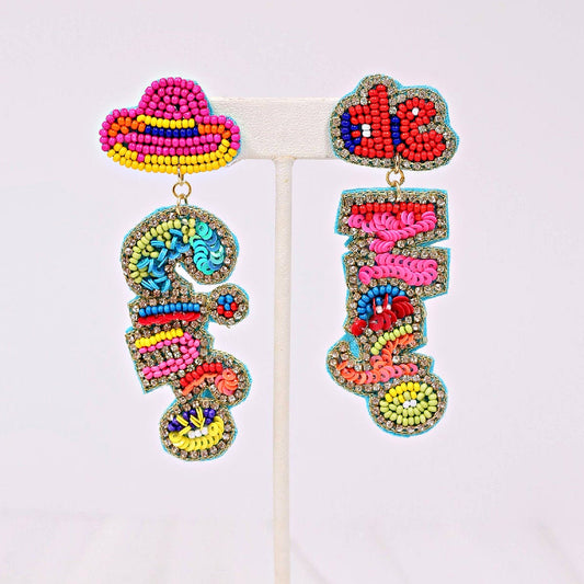 Mexican Festival Cinco De Mayo Bead Rhinestone Earrings