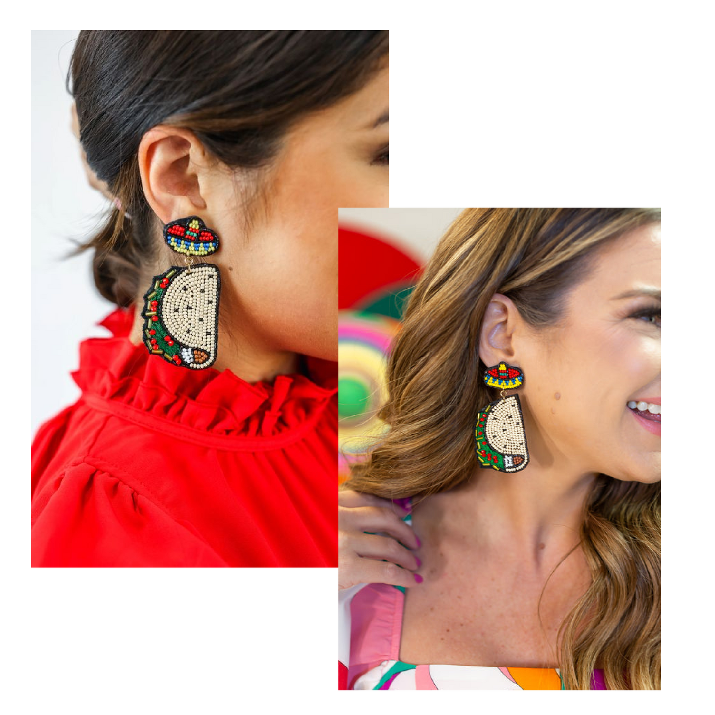 Mexican Food Festival Taco Seed Beaded Earrings