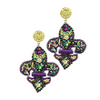 Mardi Gras Beaded Fleur De Lis Rhinestone Earrings