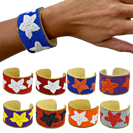 STAR Beaded Football College Pro Fan Sports Team Colors Cuff Bracelet
