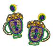 Mardi Gras Beer Mug Seed Beaded Earrings
