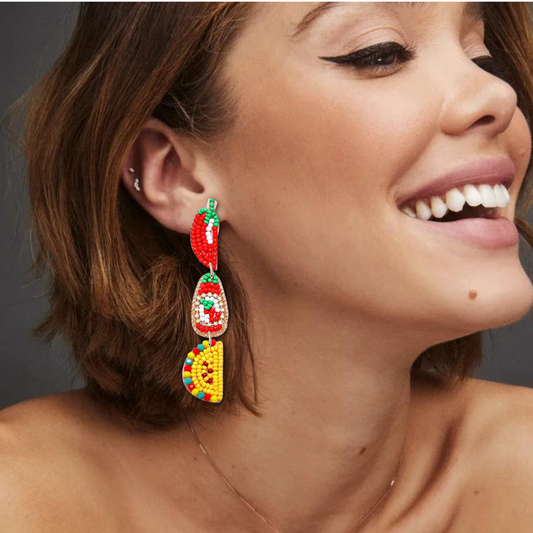 Pepper Hot Sauce Pepper Mexican Food Beaded Earrings