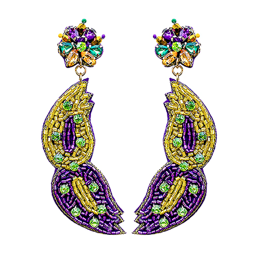 Mardi Gras Party Mask Beaded Crystal Earrings