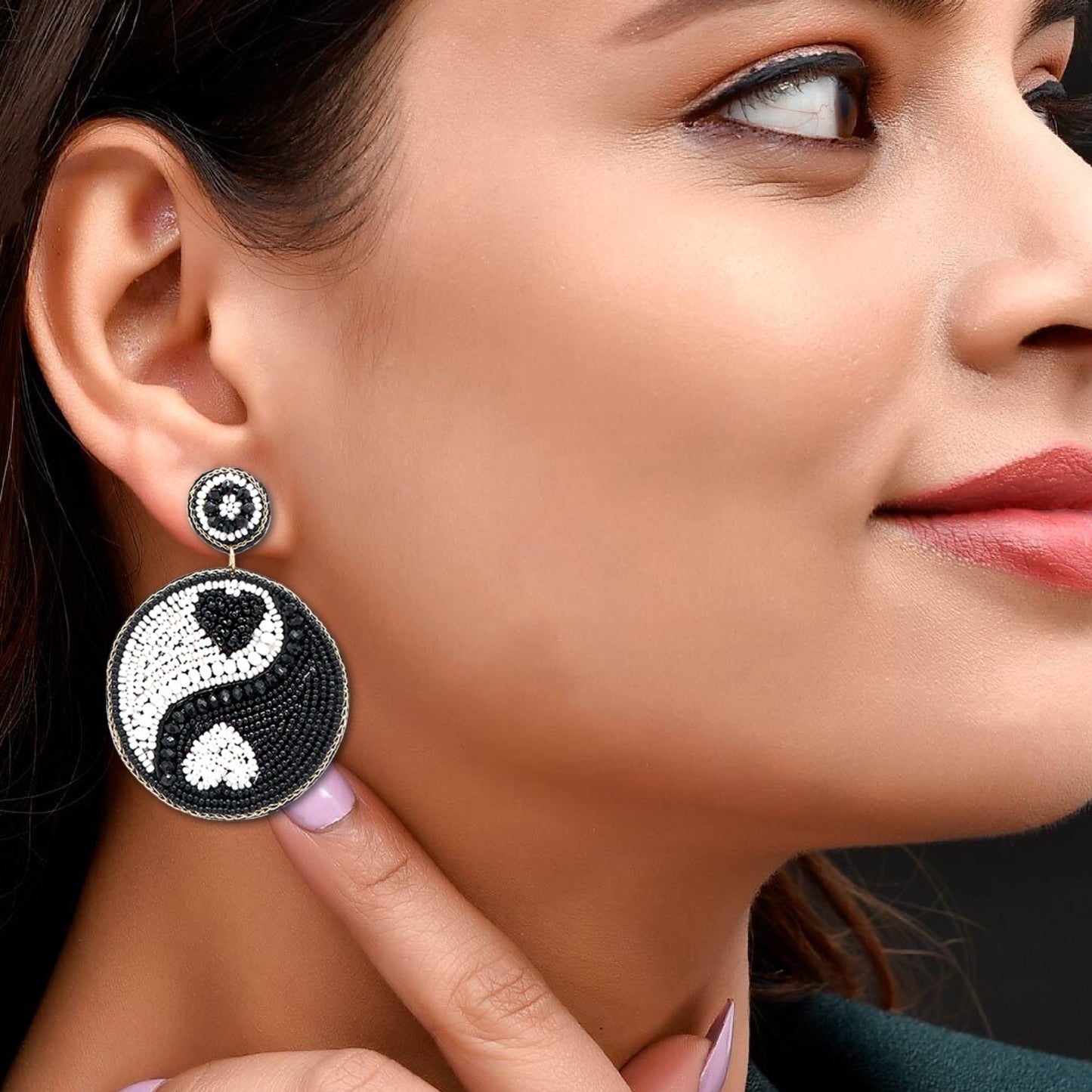 Yin Yang Heart Symbol Seed Beaded Earrings
