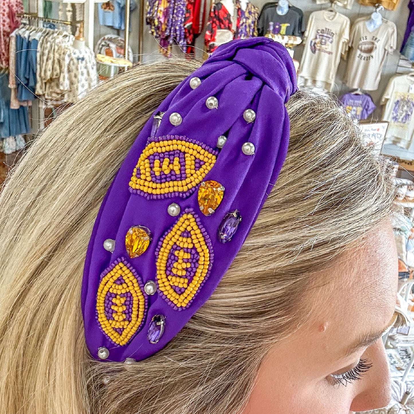 LSU Purple Gold Football Team Colors Beaded Headband