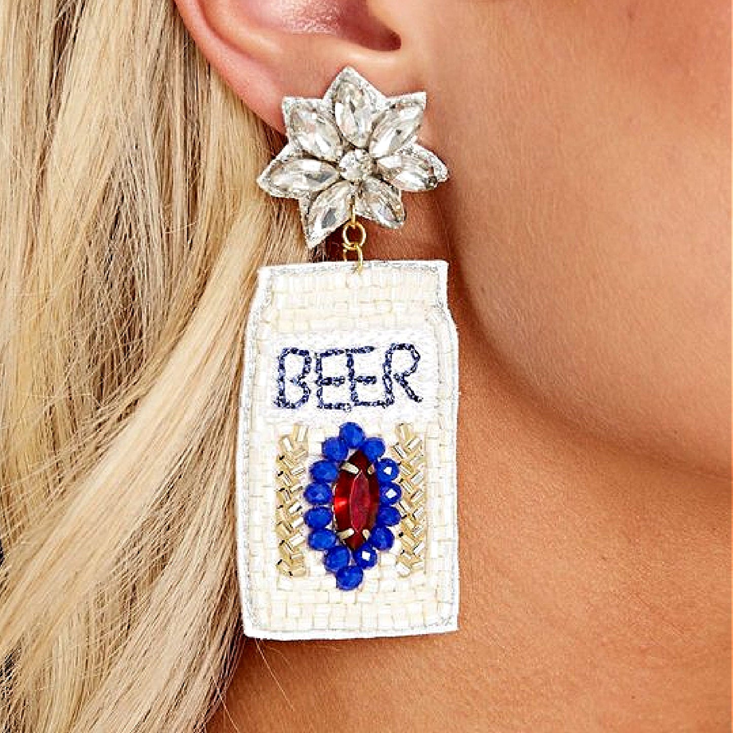 Iconic Beer Can Crystal Sequin Beaded Earrings
