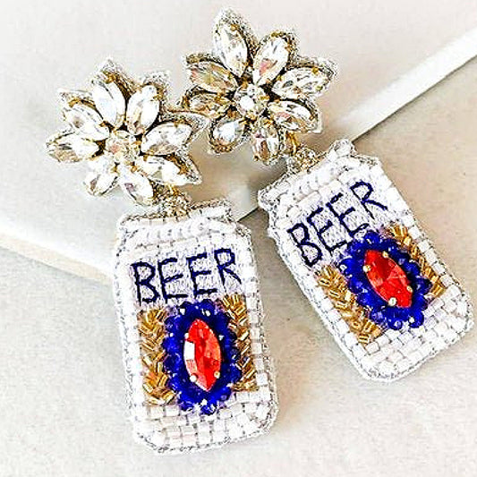 Iconic Beer Can Crystal Sequin Beaded Earrings